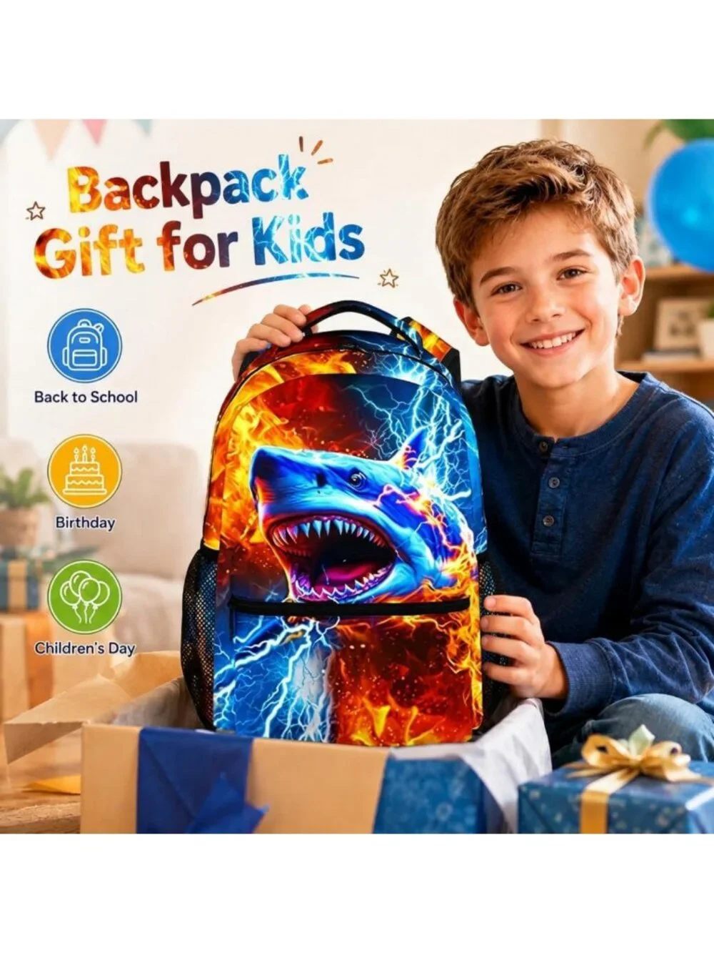 Cool Shark Backpack for Boys - Lightweight 17